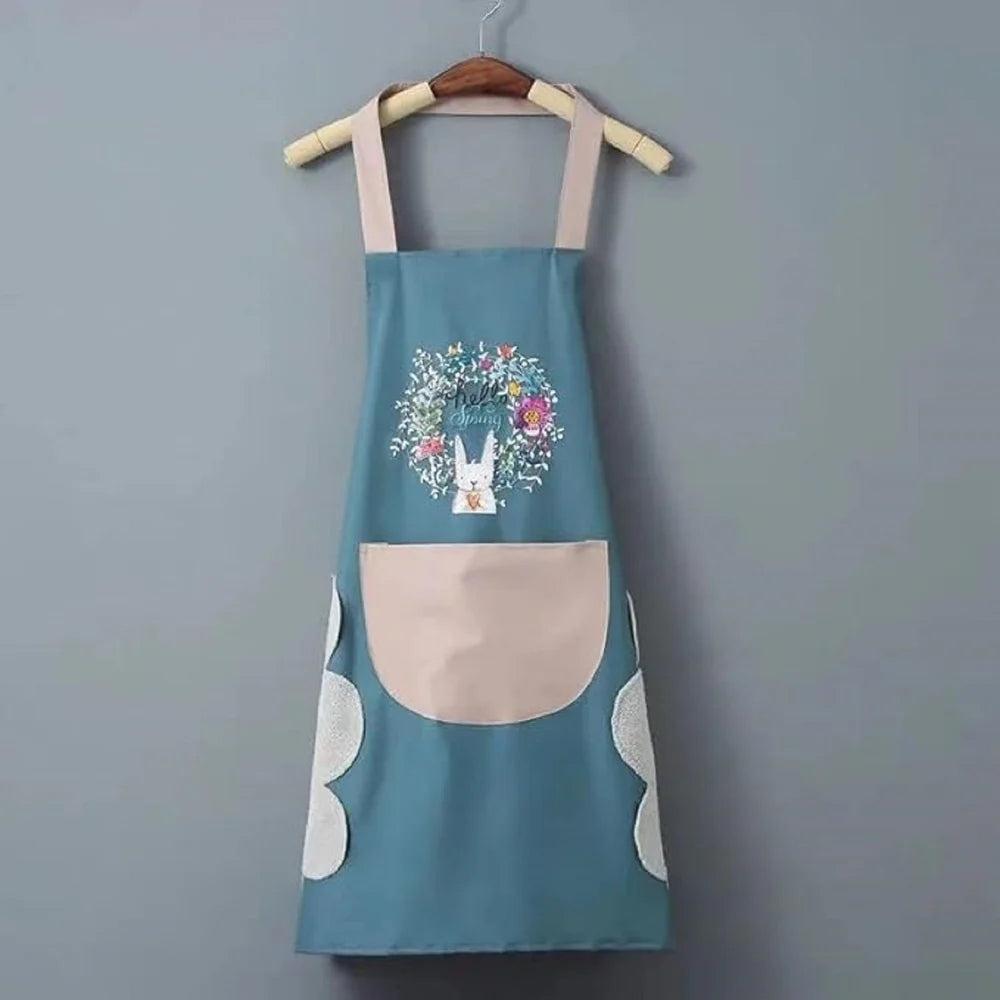 Waterproof Printed Kitchen Apron – Medium Size (Blue / Pink)