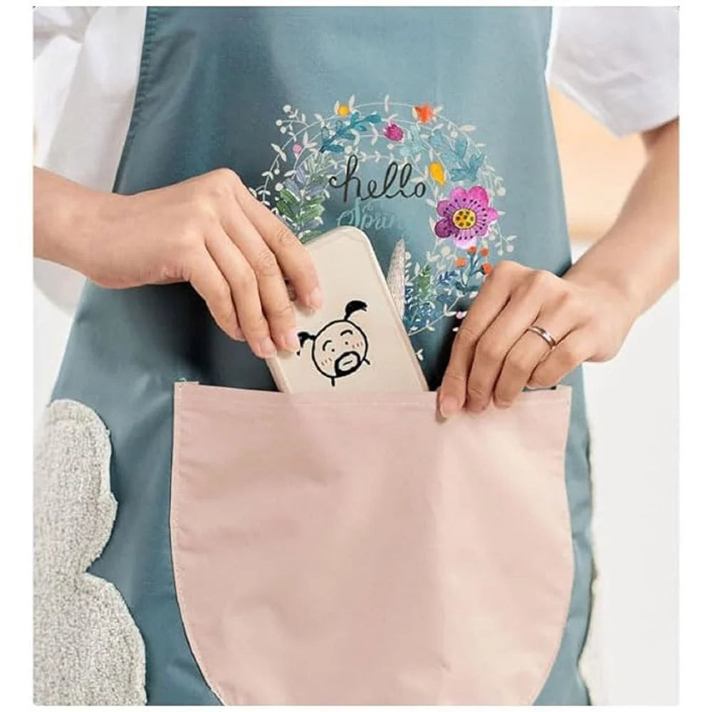 Waterproof Printed Kitchen Apron – Medium Size (Blue / Pink)